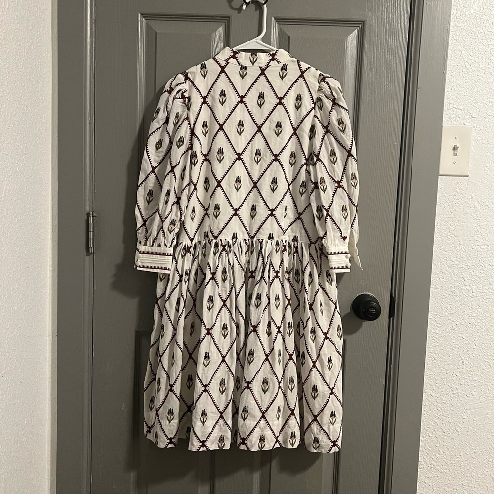 Lug Von Siga White and Brown Patterned and Tulip Mini Dress - Picture 4 of 6